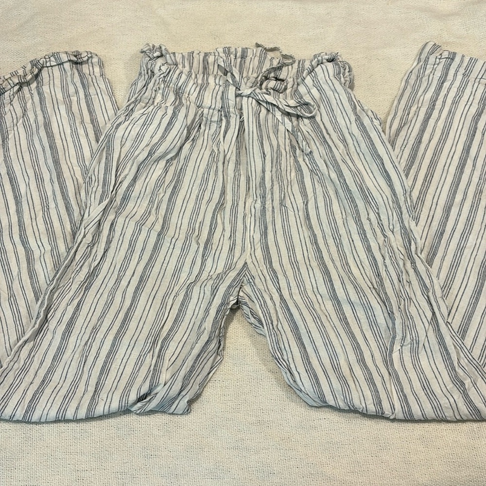 Blue and white stripped flowy pants